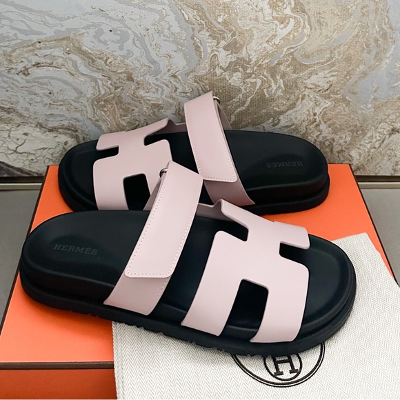 Hermes Calfskin Womens Chypre Rose Cancan Sandals